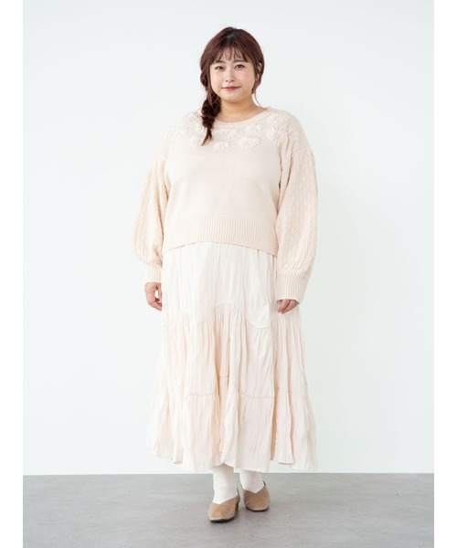 SLURR(スラ―)の「【大きいサイズ】フラワーモチーフニット(ニット/セーター・レディース・ベージュ/アイボリー・L)」の6枚目の写真