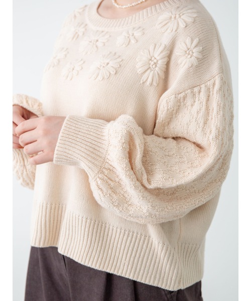 SLURR(スラ―)の「【大きいサイズ】フラワーモチーフニット(ニット/セーター・レディース・ベージュ/アイボリー・L)」の18枚目の写真