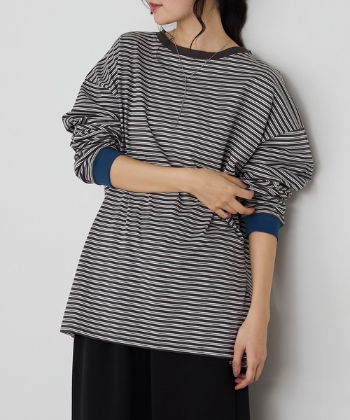 forksy.（フォルクシー）の「【forksy.】配色リブオーバーサイズカットソー/ボーダー・無地（Tシャツ/カットソー・レディース・ブラック/ダークブラウン/オレンジ/ブルー/グリーン/アイボリー/ピンク系その他/ホワイト×ブラック/ケリーグリーン/イエロー/ロイヤルブルー/ピンク/グリーン系その他/ライトグレー/グリーン系その他2/ミント/オフホワイト/ブルー系その他/ライム/レッド/ピンク系その他2/ダークネイビー/グリーン系その他3/キナリ/アイボリー系/ライトベージュ/ブラック系その他/ブラック系その他2/グレー/ネイビー系/ブラック系その他3/チャコール/グレー系その他/ブラック系その他4/レッド系その他/ターメリック/アイボリー系1/ネイビー系3/ネイビー系2/ネイビー系1/ベージュ/チャコールグレー/ホワイト系2/グレー系2/ピンク系2・FREE）」の16枚目の写真