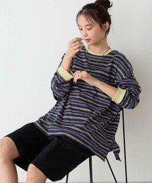 【forksy.】<エブリデイシリーズ>配色リブオーバーサイズカットソー/ボーダー・無地