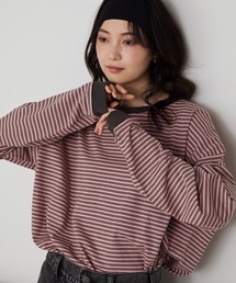 【forksy.】＜エブリデイシリーズ＞配色リブオーバーサイズカットソー/ボーダー・無地