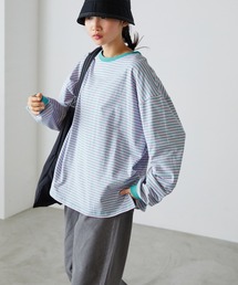 forksy. | 【forksy.】配色リブオーバーサイズボーダーカットソー(Tシャツ/カットソー)