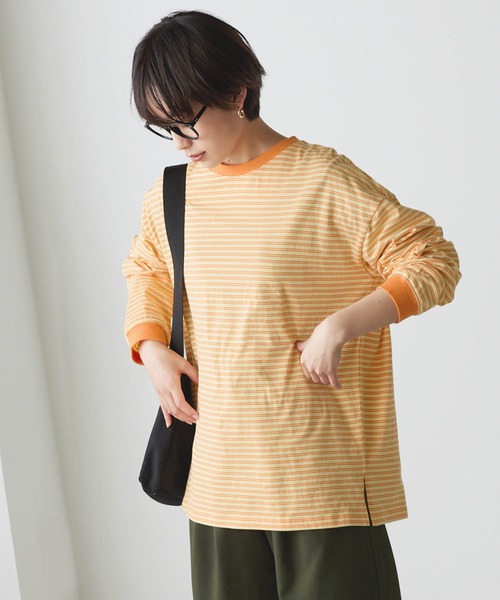【forksy.】配色リブオーバーサイズボーダーカットソー