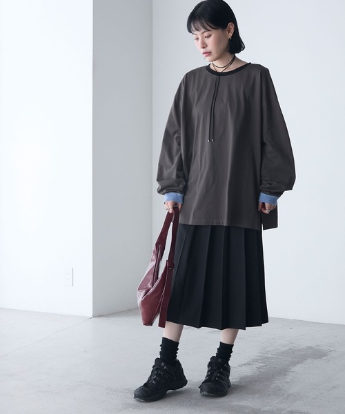 トップス 6096mst forksy.】配色リブオーバーサイズカットソー/ボーダー・無地 forksy