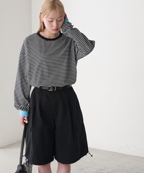 関税込*MARNI ボーダー オーバーサイズフーディー forksy.】半袖配色リブオーバーサイズボーダーカットソー/マルチ
