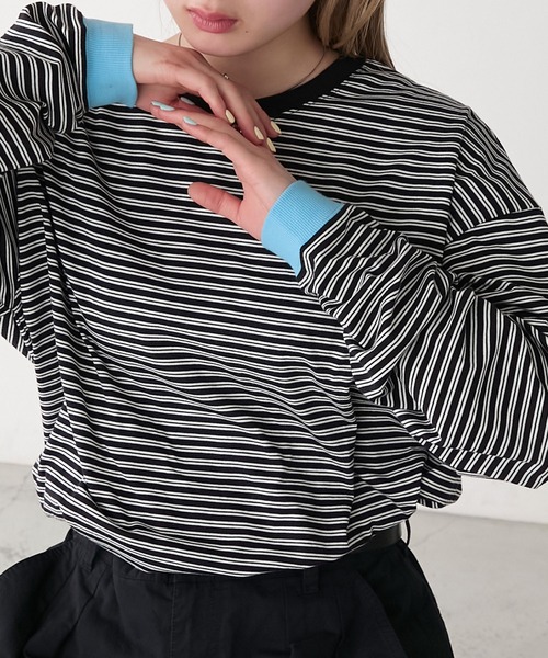 SEA カットソー　新品タグ有り forksy.】配色リブオーバーサイズカットソー/ボーダー・無地（T