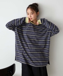 レディースのTシャツ/カットソー（ブルー・ネイビー/青色系・ボーダー