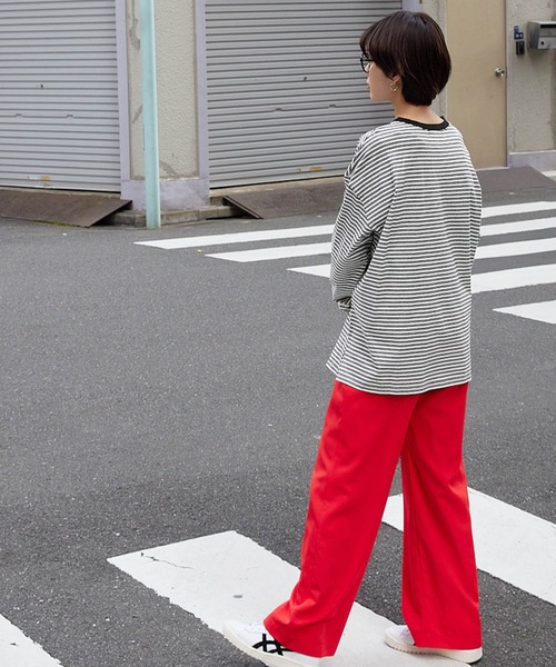 【forksy.】配色リブオーバーサイズボーダーカットソー
