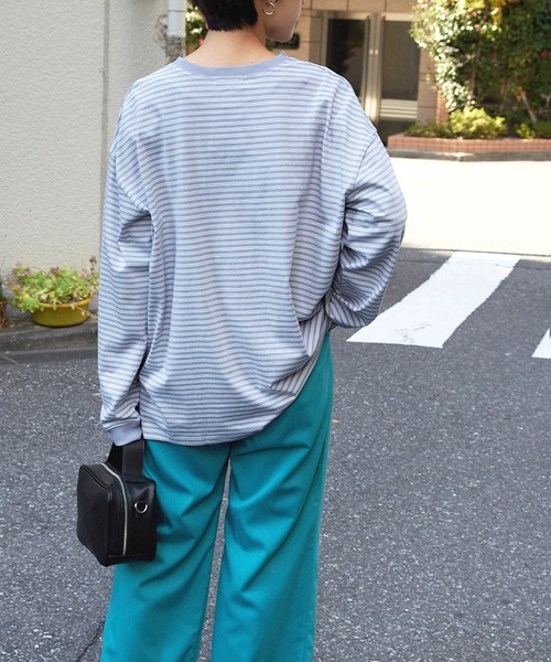 【forksy.】配色リブオーバーサイズボーダーカットソー