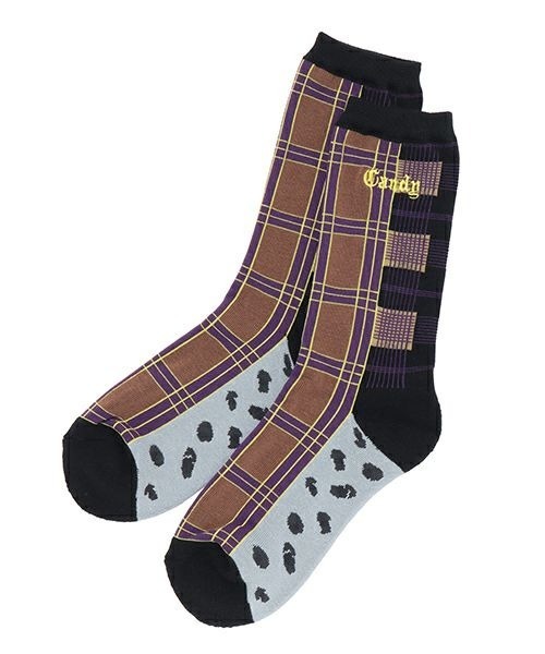 Candy Stripper（キャンディストリッパー）の「CANDY PATCHWORK SOCKS（ソックス/靴下・レディース・ブラウン/グレー/レッド・FREE）」の2枚目の写真