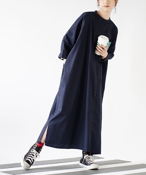 zootie（ズーティー）の「プレーンシャツ [ラグランスリーブ ワンピース]（シャツワンピース・レディース・ネイビー/ダークオリーブ/キャメル・フリー）」の3枚目の写真