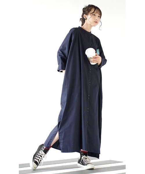 zootie（ズーティー）の「プレーンシャツ [ラグランスリーブ ワンピース]（シャツワンピース・レディース・ネイビー/ダークオリーブ/キャメル・フリー）」の10枚目の写真