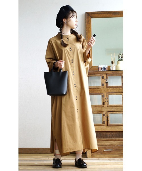 zootie（ズーティー）の「プレーンシャツ [ラグランスリーブ ワンピース]（シャツワンピース・レディース・ネイビー/ダークオリーブ/キャメル・フリー）」の7枚目の写真