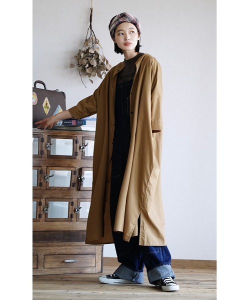 zootie（ズーティー）の「プレーンシャツ [ラグランスリーブ ワンピース]（シャツワンピース・レディース・ネイビー/ダークオリーブ/キャメル・フリー）」の5枚目の写真