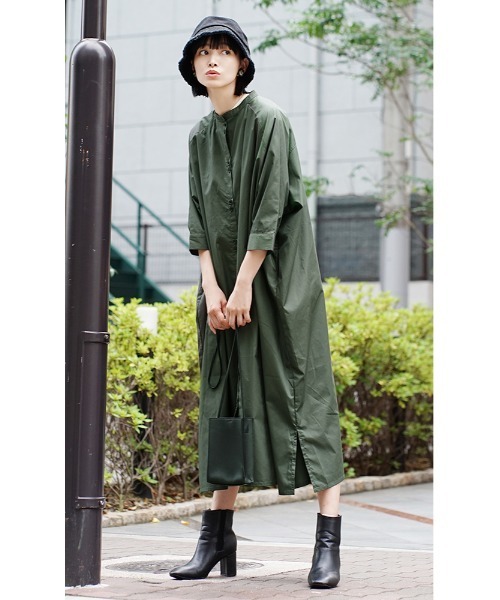 zootie（ズーティー）の「プレーンシャツ [ラグランスリーブ ワンピース]（シャツワンピース・レディース・ネイビー/ダークオリーブ/キャメル・フリー）」の9枚目の写真