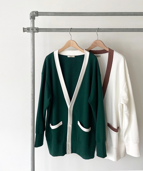 CANAL JEAN（キャナルジーン）の「RED CHOP WORKS(レッドチョップワークス) 裏毛スウェットカーディガン（カーディガン/ボレロ・レディース・ホワイト/グリーン・38）」の2枚目の写真