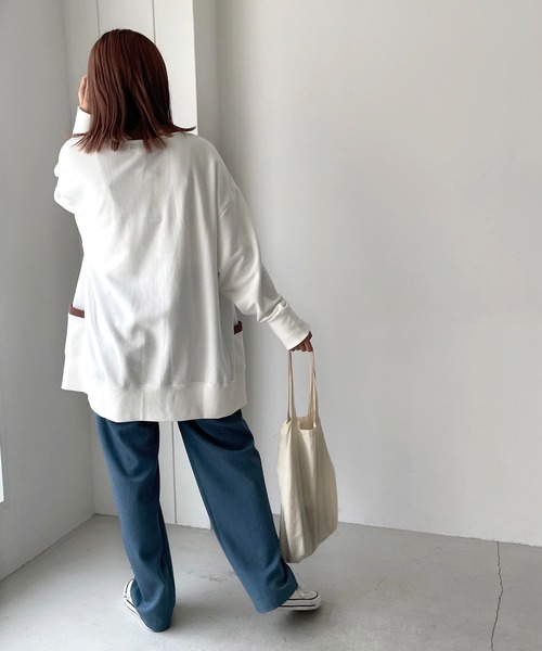 CANAL JEAN（キャナルジーン）の「RED CHOP WORKS(レッドチョップワークス) 裏毛スウェットカーディガン（カーディガン/ボレロ・レディース・ホワイト/グリーン・38）」の3枚目の写真