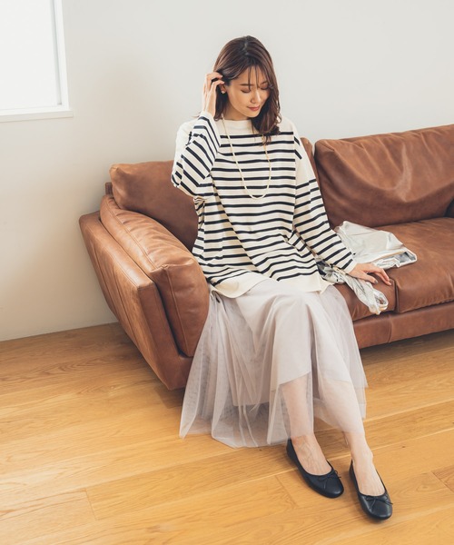 GLOBAL WORK（グローバルワーク）の「チュニックバスクボーダー/957058（Tシャツ/カットソー・レディース・ブラック/ネイビー/レッド・FREE）」の6枚目の写真