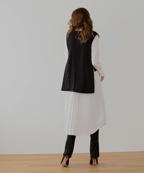 MIELI INVARIANT（ミエリインヴァリアント）の「Gilet Cover Shirt Dress（ワンピース・レディース・ホワイト/ブラック・FREE）」の3枚目の写真