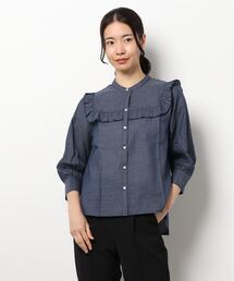 earth music&ecology | シャンブレーフリルブラウス ＊(シャツ/ブラウス)