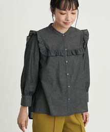 earth music&ecology | シャンブレーフリルブラウス ＊(シャツ/ブラウス)