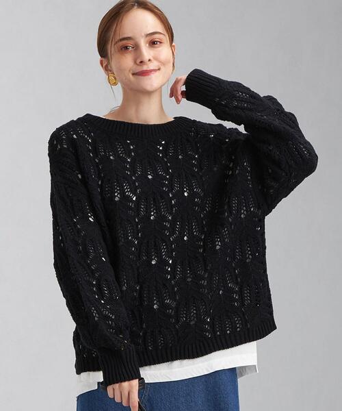 green label relaxing（グリーンレーベルリラクシング）の「スカシアミ プルオーバー ニット（ニット/セーター・レディース・コバルトブルー/オフホワイト/ブラック・FREE）」の2枚目の写真