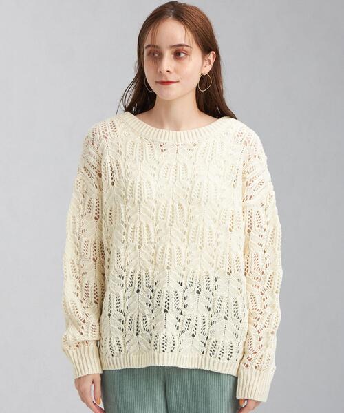 green label relaxing（グリーンレーベルリラクシング）の「スカシアミ プルオーバー ニット（ニット/セーター・レディース・コバルトブルー/オフホワイト/ブラック・FREE）」の4枚目の写真