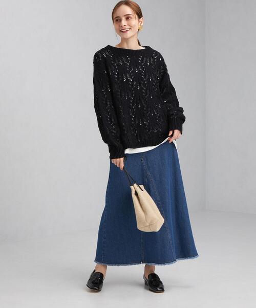 green label relaxing（グリーンレーベルリラクシング）の「スカシアミ プルオーバー ニット（ニット/セーター・レディース・コバルトブルー/オフホワイト/ブラック・FREE）」の14枚目の写真