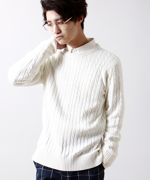 WEGO（ウィゴー）の「WEGO/ケーブルニット（ニット/セーター・メンズ・ホワイト/杢グレー/ネイビー/レッド/その他1/その他2・SMALL/MEDIUM/LARGE）」の2枚目の写真