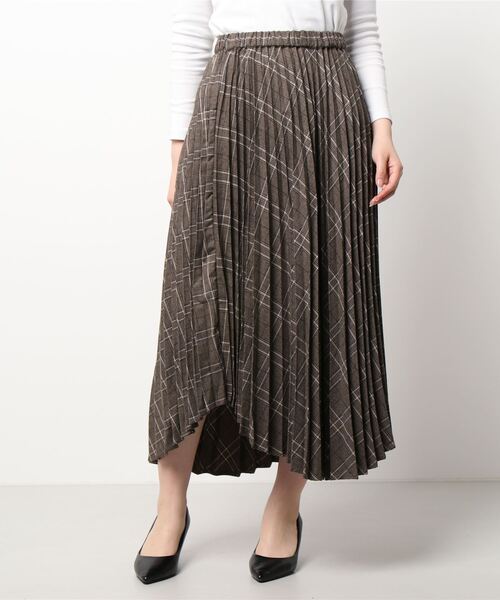 HONEYSUCKLE ROSE（ハニーサックルローズ）の「【HONEYSUCKLE ROSE】イレヘムプリーツスカート（スカート・レディース・チャコールグレー×ブラック/ベージュ/ブラウン・L/M）」の5枚目の写真