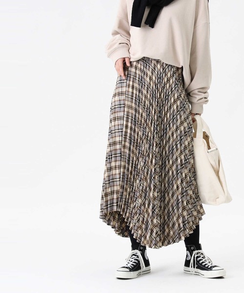 HONEYSUCKLE ROSE（ハニーサックルローズ）の「【HONEYSUCKLE ROSE】イレヘムプリーツスカート（スカート・レディース・チャコールグレー×ブラック/ベージュ/ブラウン・L/M）」の3枚目の写真