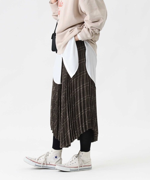HONEYSUCKLE ROSE（ハニーサックルローズ）の「【HONEYSUCKLE ROSE】イレヘムプリーツスカート（スカート・レディース・チャコールグレー×ブラック/ベージュ/ブラウン・L/M）」の19枚目の写真