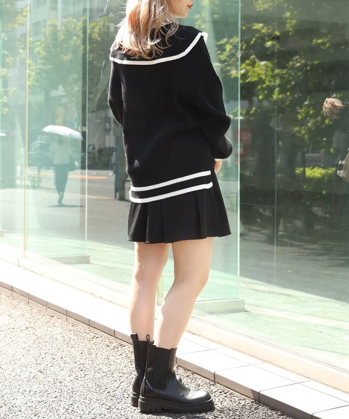 one after another NICE CLAUP（ワンアフターアナザーナイスクラップ）の「セーラーカラーニット（ニット/セーター・レディース・ブラック/サックスブルー/アイボリー・FREE）」の7枚目の写真