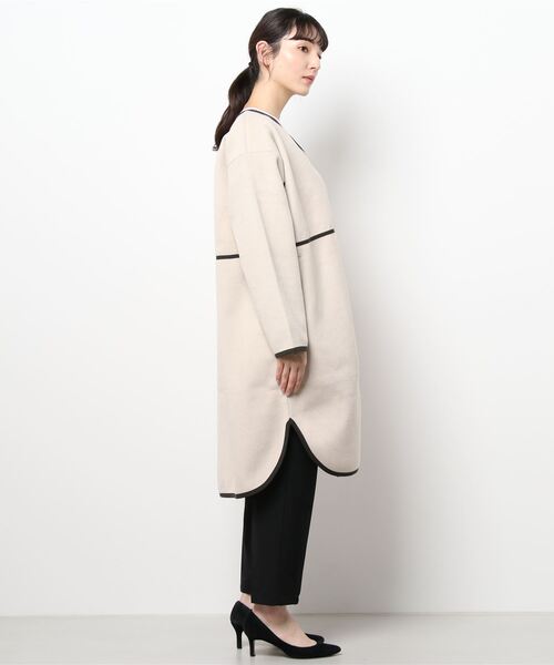 Lugnoncure（ルノンキュール）の「カットメルトンロングコート（ノーカラーコート・レディース・ベージュ/ブラウン/チャコール・ﾌﾘ-）」の6枚目の写真