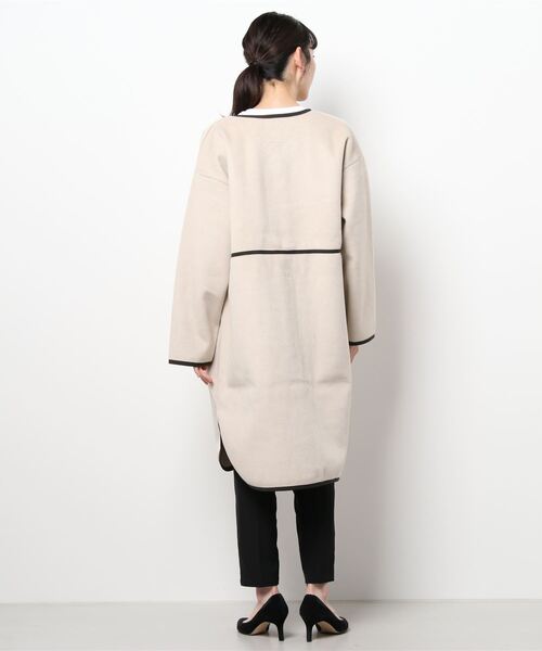 Lugnoncure（ルノンキュール）の「カットメルトンロングコート（ノーカラーコート・レディース・ベージュ/ブラウン/チャコール・ﾌﾘ-）」の4枚目の写真