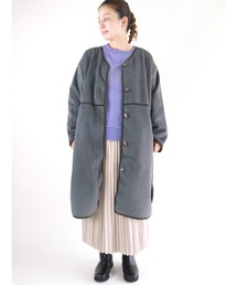 Lugnoncure | カットメルトンロングコート(ノーカラーコート)