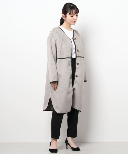 Lugnoncure（ルノンキュール）の「カットメルトンロングコート（ノーカラーコート・レディース・ベージュ/ブラウン/チャコール・ﾌﾘ-）」の8枚目の写真