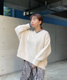 DouDou | 柄編みVネックプルオーバー(ニット/セーター)