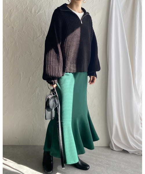 She's Closet(シーズクローゼット)の「ハイウエスト裾フレアロングマーメイドスカート(スカート・レディース・ブラック/グリーン/ピンク/レッド/グレイッシュベージュ/ブルー・FREE)」の20枚目の写真