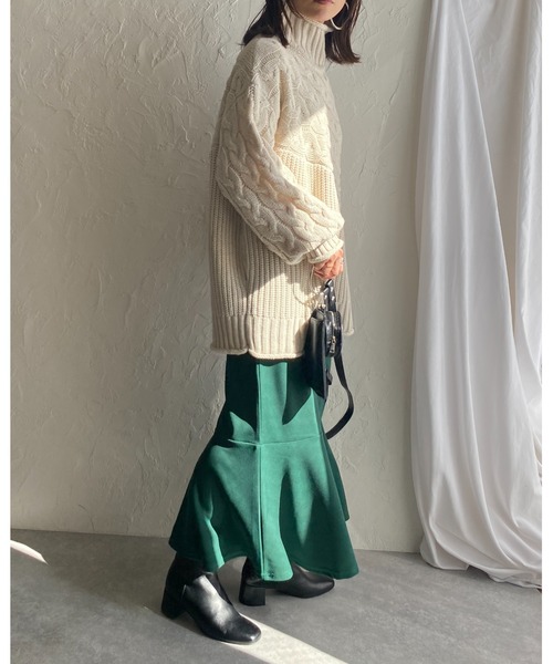 She's Closet(シーズクローゼット)の「ハイウエスト裾フレアロングマーメイドスカート(スカート・レディース・ブラック/グリーン/ピンク/レッド/グレイッシュベージュ/ブルー・FREE)」の9枚目の写真