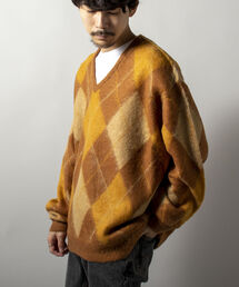 【GYMPHLEX/ジムフレックス】モヘヤミックス アーガイル Vネックプルオーバーニット