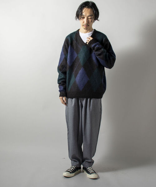 GYMPHLEX（ジムフレックス）の「【GYMPHLEX/ジムフレックス】モヘヤミックス アーガイル Vネックプルオーバーニット（ニット/セーター・メンズ・ブラウン系その他/ブルー系その他・LARGE）」の3枚目の写真