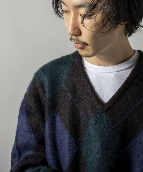 GYMPHLEX（ジムフレックス）の「【GYMPHLEX/ジムフレックス】モヘヤミックス アーガイル Vネックプルオーバーニット（ニット/セーター・メンズ・ブラウン系その他/ブルー系その他・LARGE）」の9枚目の写真
