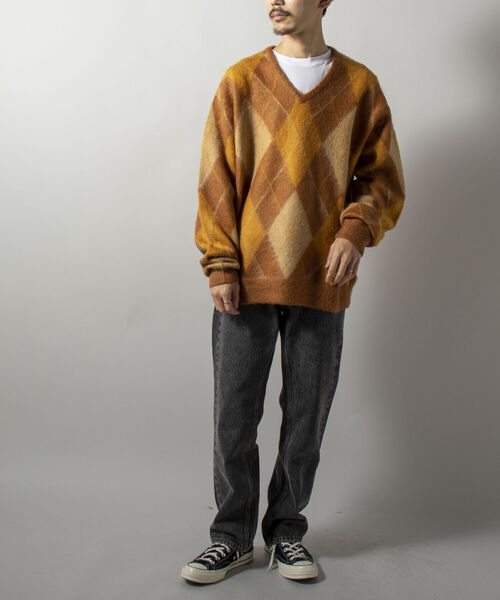 GYMPHLEX（ジムフレックス）の「【GYMPHLEX/ジムフレックス】モヘヤミックス アーガイル Vネックプルオーバーニット（ニット/セーター・メンズ・ブラウン系その他/ブルー系その他・LARGE）」の11枚目の写真