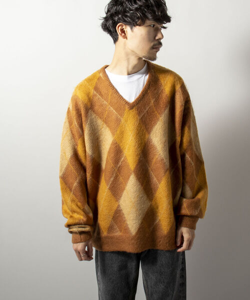 GYMPHLEX（ジムフレックス）の「【GYMPHLEX/ジムフレックス】モヘヤミックス アーガイル Vネックプルオーバーニット（ニット/セーター・メンズ・ブラウン系その他/ブルー系その他・LARGE）」の14枚目の写真