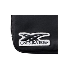 Onitsuka Tiger　虎刺繍　ウエストポーチ　黒×青 SACOCHE。 フロントに2体組み合わせた見返り虎のグラフィックの
