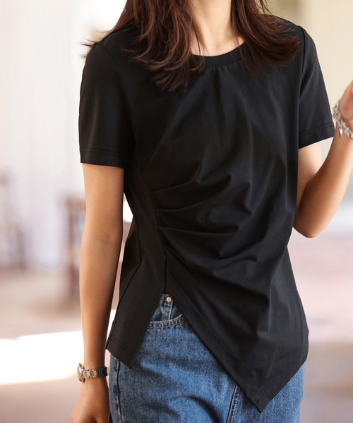 SAISON DE PAPILLON（セゾンドパピヨン）の「デザインスリットTシャツカットソー（Tシャツ/カットソー・レディース・ブラック/ホワイト/イエロー・L/M/S）」の2枚目の写真