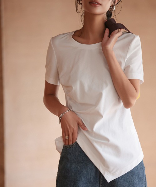 SAISON DE PAPILLON（セゾンドパピヨン）の「デザインスリットTシャツカットソー（Tシャツ/カットソー・レディース・ブラック/ホワイト/イエロー・L/M/S）」の8枚目の写真