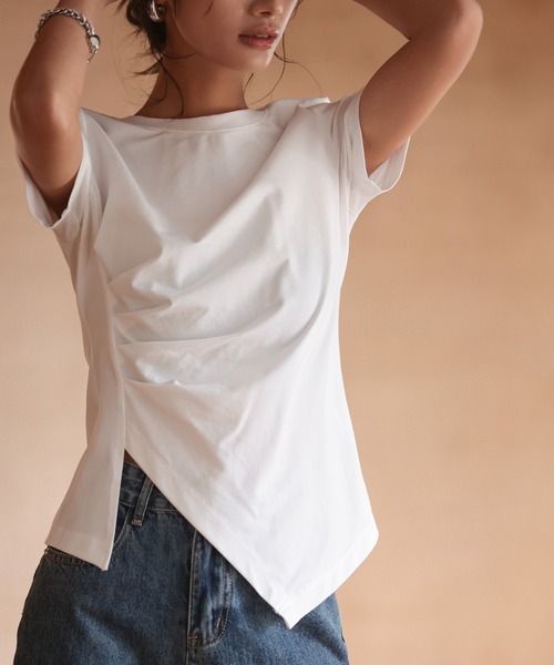 SAISON DE PAPILLON（セゾンドパピヨン）の「デザインスリットTシャツカットソー（Tシャツ/カットソー・レディース・ブラック/ホワイト/イエロー・L/M/S）」の9枚目の写真