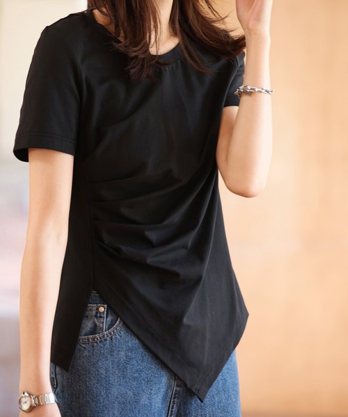 SAISON DE PAPILLON（セゾンドパピヨン）の「デザインスリットTシャツカットソー（Tシャツ/カットソー・レディース・ブラック/ホワイト/イエロー・L/M/S）」の10枚目の写真